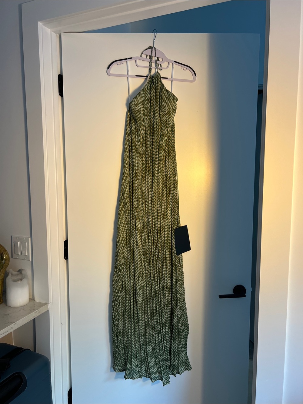 Lulu's Olive Green Halter Pleated Maxi Dress